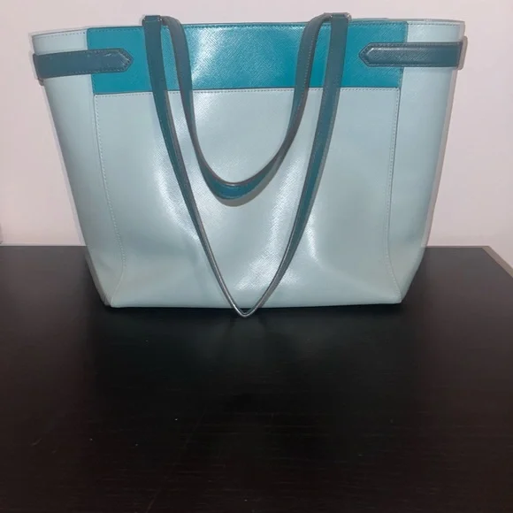 kate spade Two-Tone Light and Dark Teal Leather Tote - Picture 4 of 9